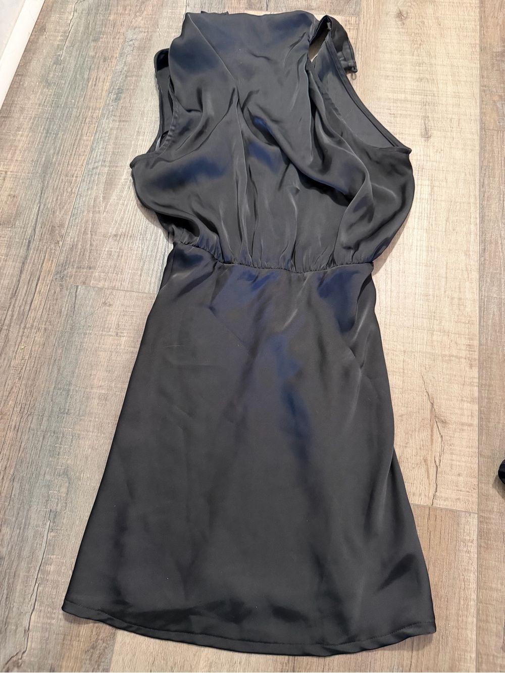 Sleeveless Black Mini Dress with Gathered Waist